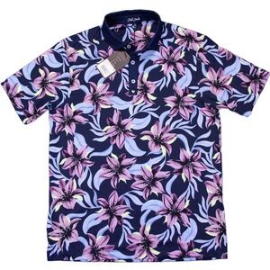 NWT Bad Birdie Core Polo Golf Shirt Mens S Violet Floral Hibiscus‎ Stretch